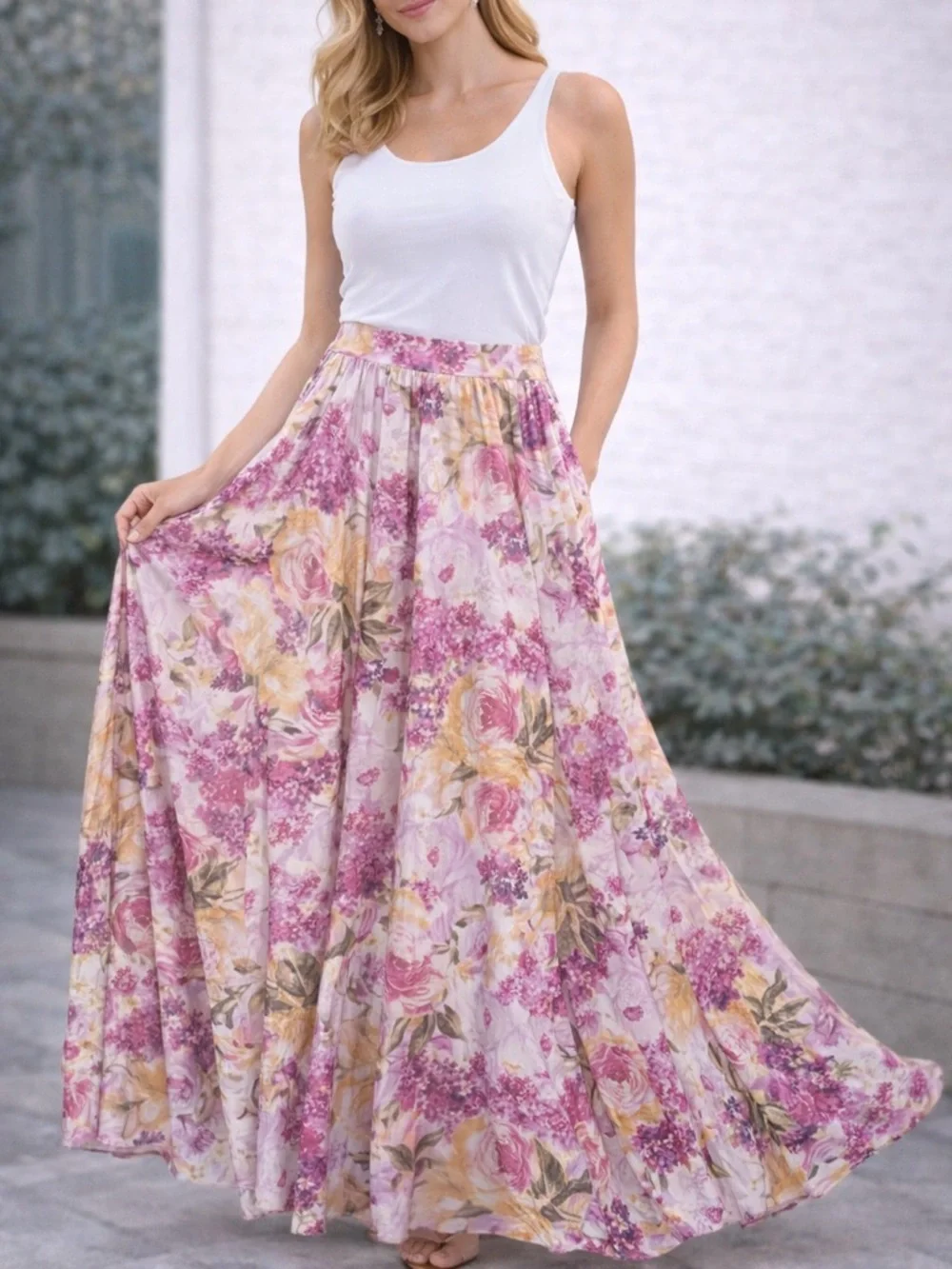 Floral Maxi Skirt in Pink & Cream - Picture 3 of 3